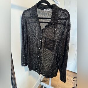THE PORTER COLLECTIVE BLACK SEQUIN BUTTON FRONT SHIRT SMALL